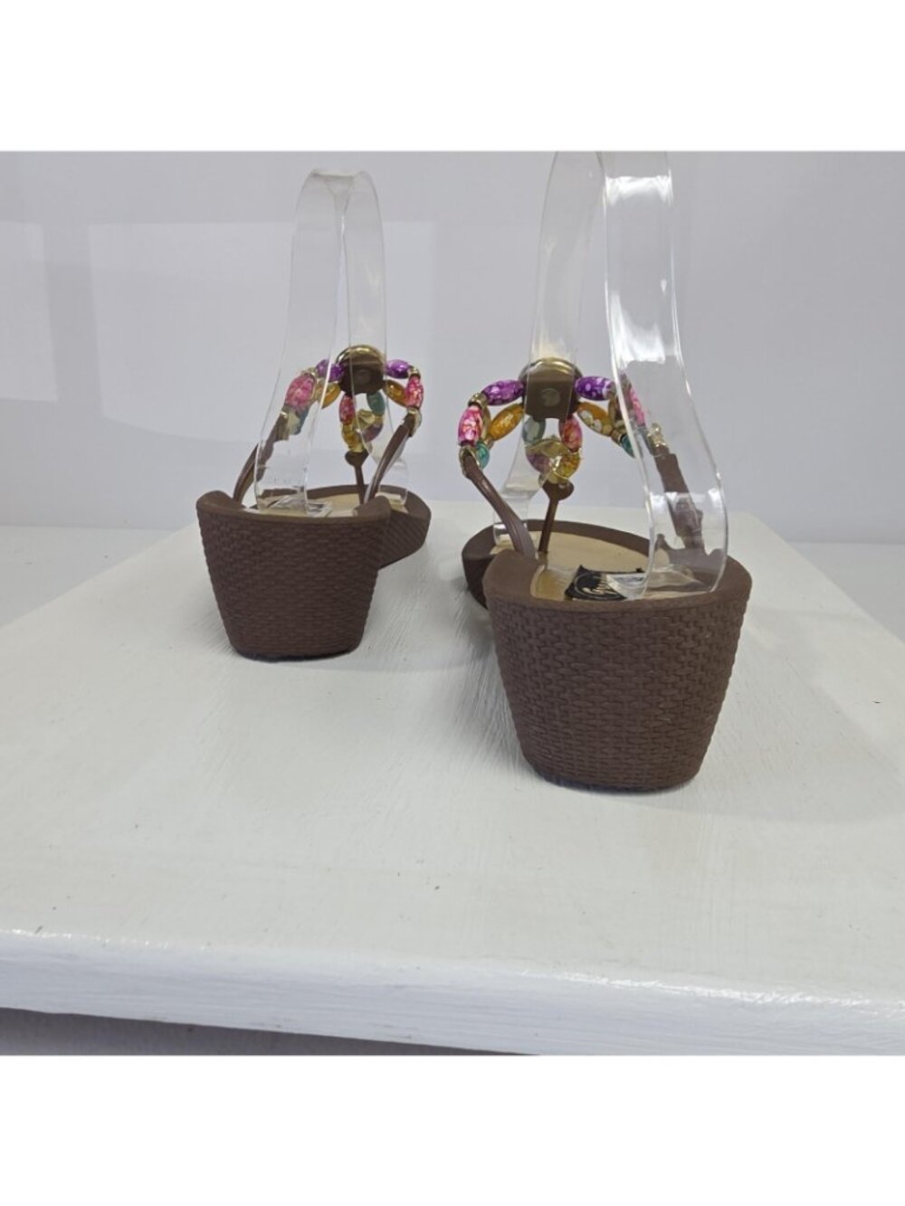 Grandco Sandals Womens Size 8 Multicolor Beaded Jeweled Wedge Thong Shoes - Picture 5 of 11